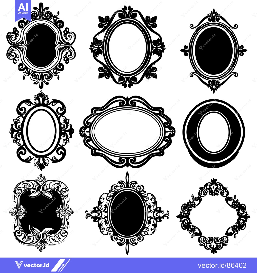 Premium Vector of A Collection of Nine Ornate Black and White Frames