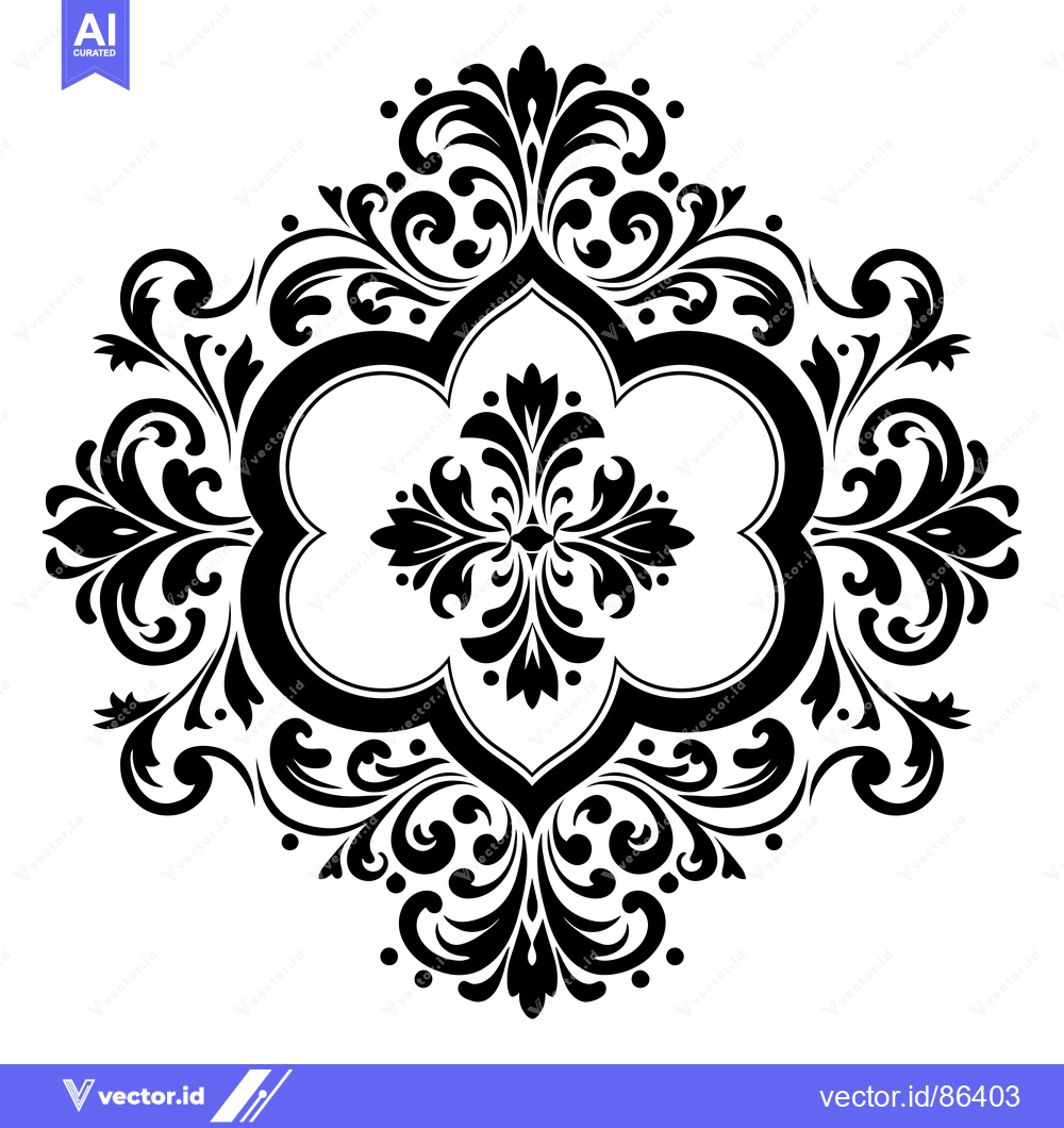Premium Vector dari Ornate Black and White Floral Pattern with Central Flower