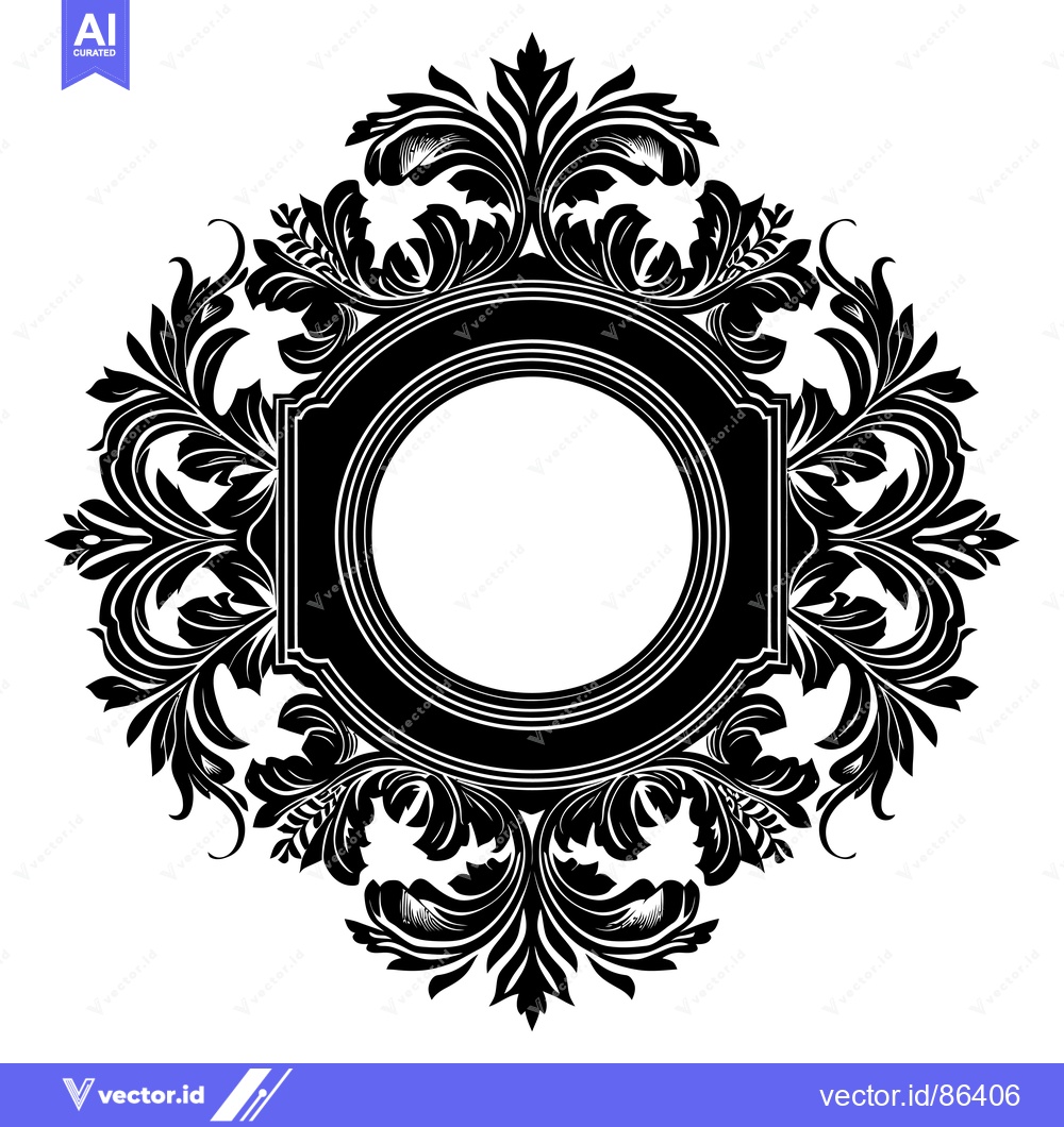 Premium Vector of Black and White Ornate Floral Frame with Circular Center