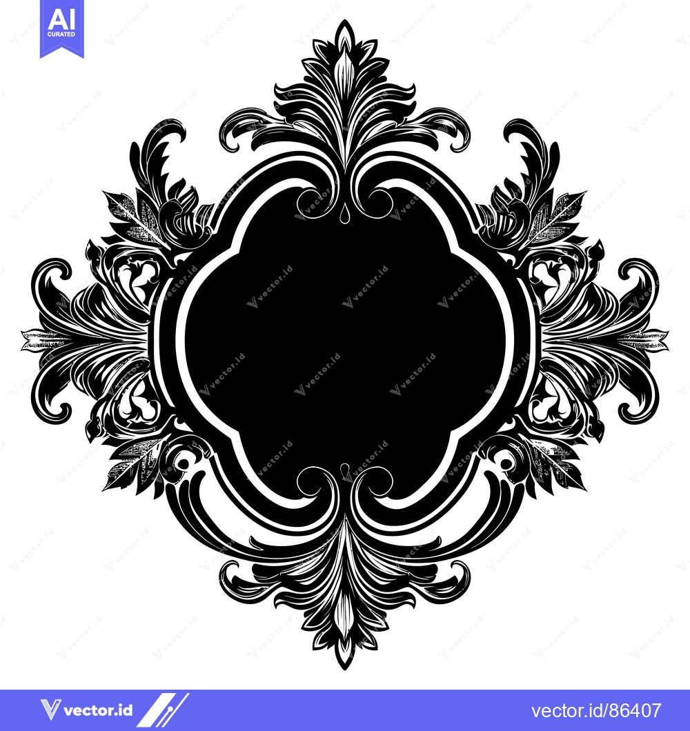 Premium Vector of Black and White Ornate Floral Frame with Blank Center
