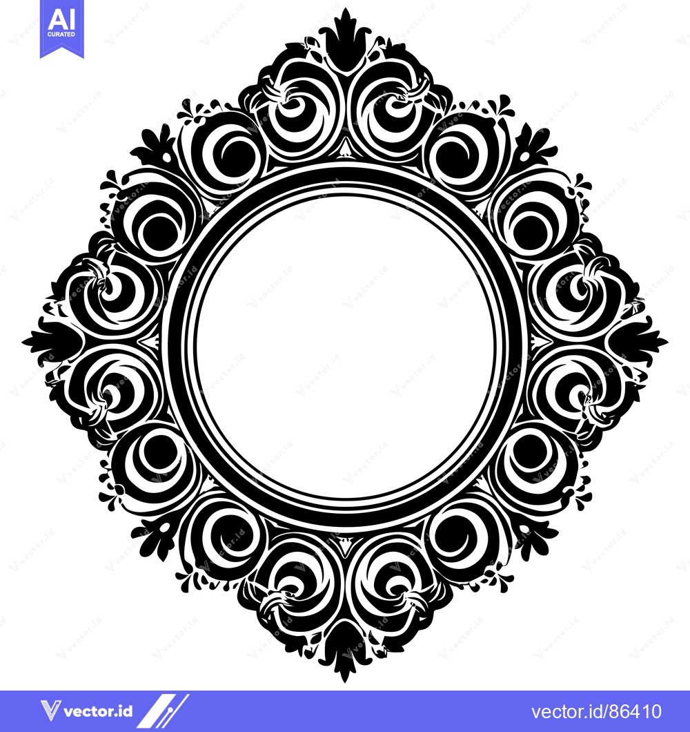 Premium Vector of Ornate Black and White Circular Frame with Floral Detail