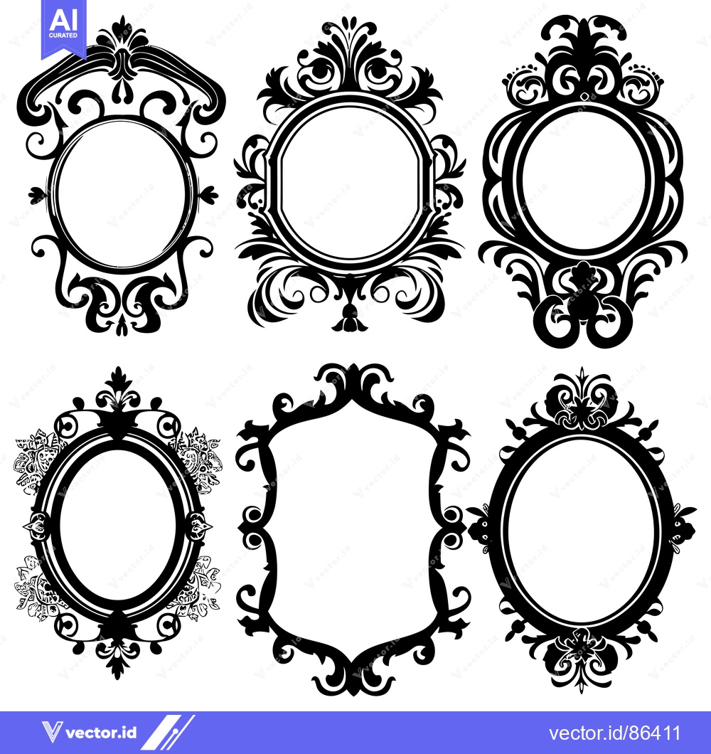 Premium Vector of Six Ornate Black and White Frames with Detailed Floral Designs