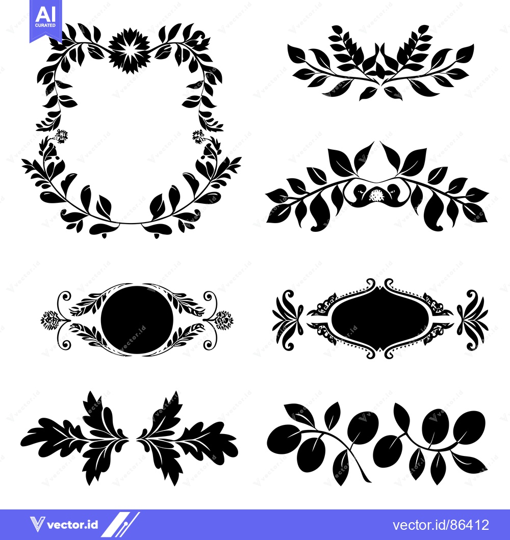 Premium Vector of Set of Six Black and White Floral Design Elements