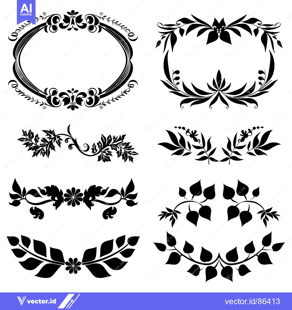 Premium Vector of Collection of Ornamental Black and White Floral Frames