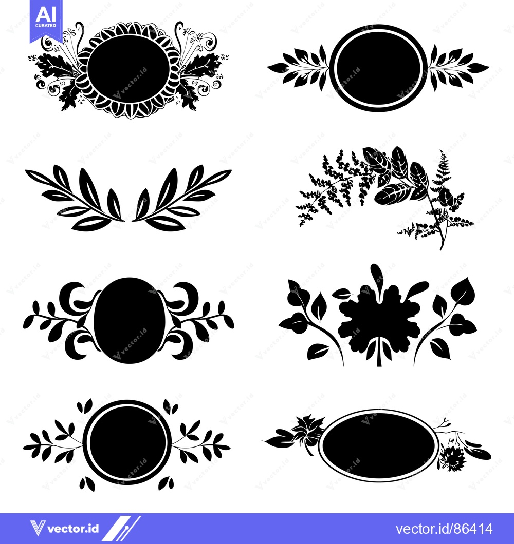 Premium Vector dari Six Black and White Floral Frames with Circles