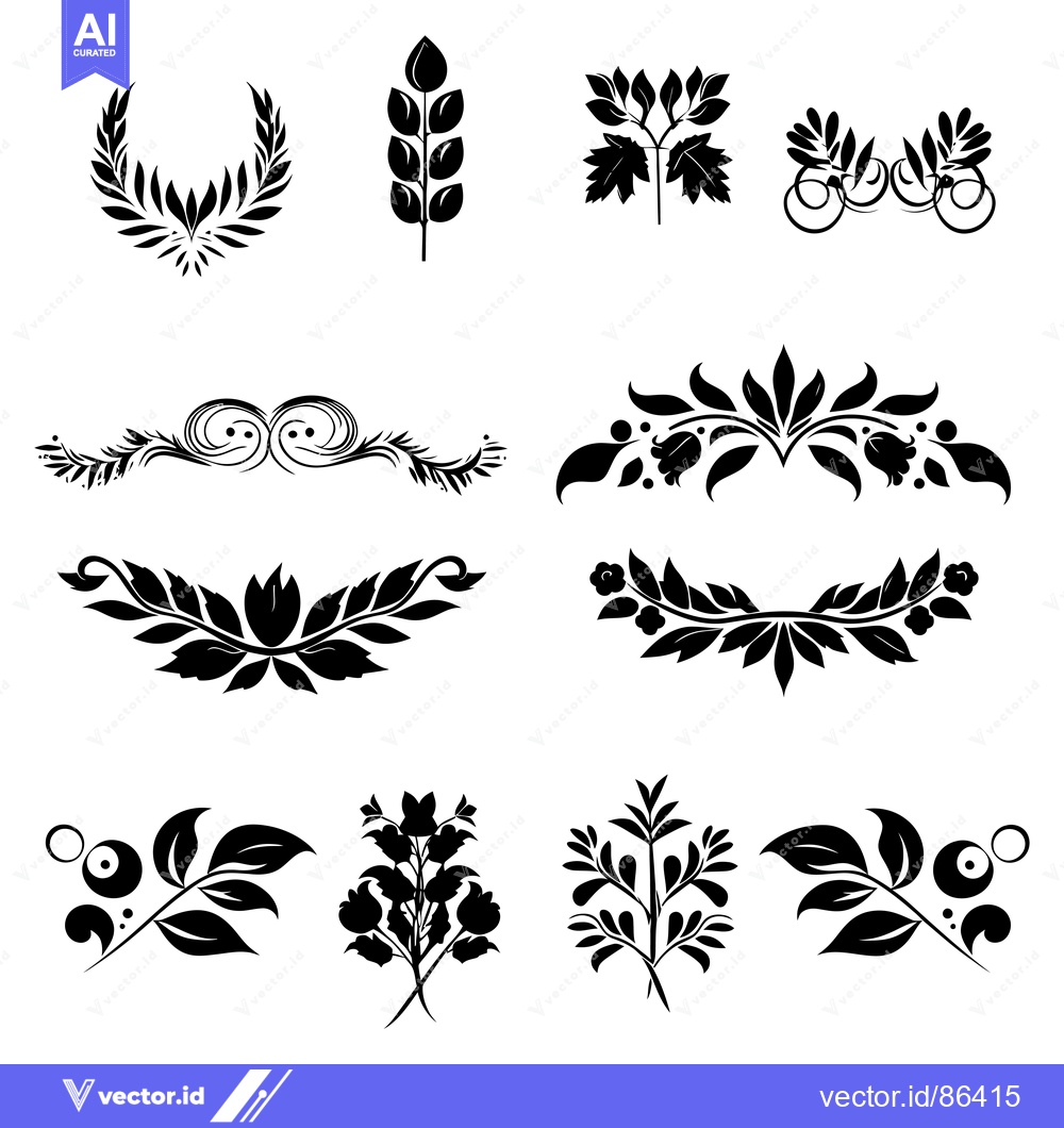 Premium Vector of Collection of Black and White Floral Design Elements