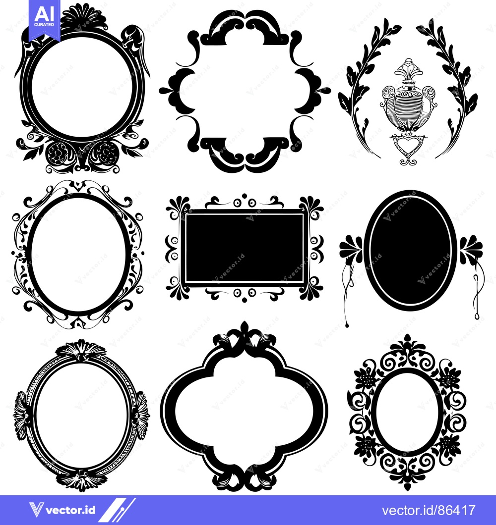 Premium Vector dari Collection of Nine Ornate Black and White Frames