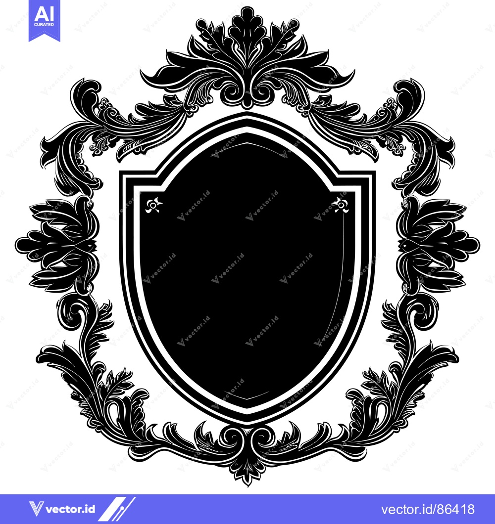 Premium Vector dari Ornate Black and White Floral Shield Design