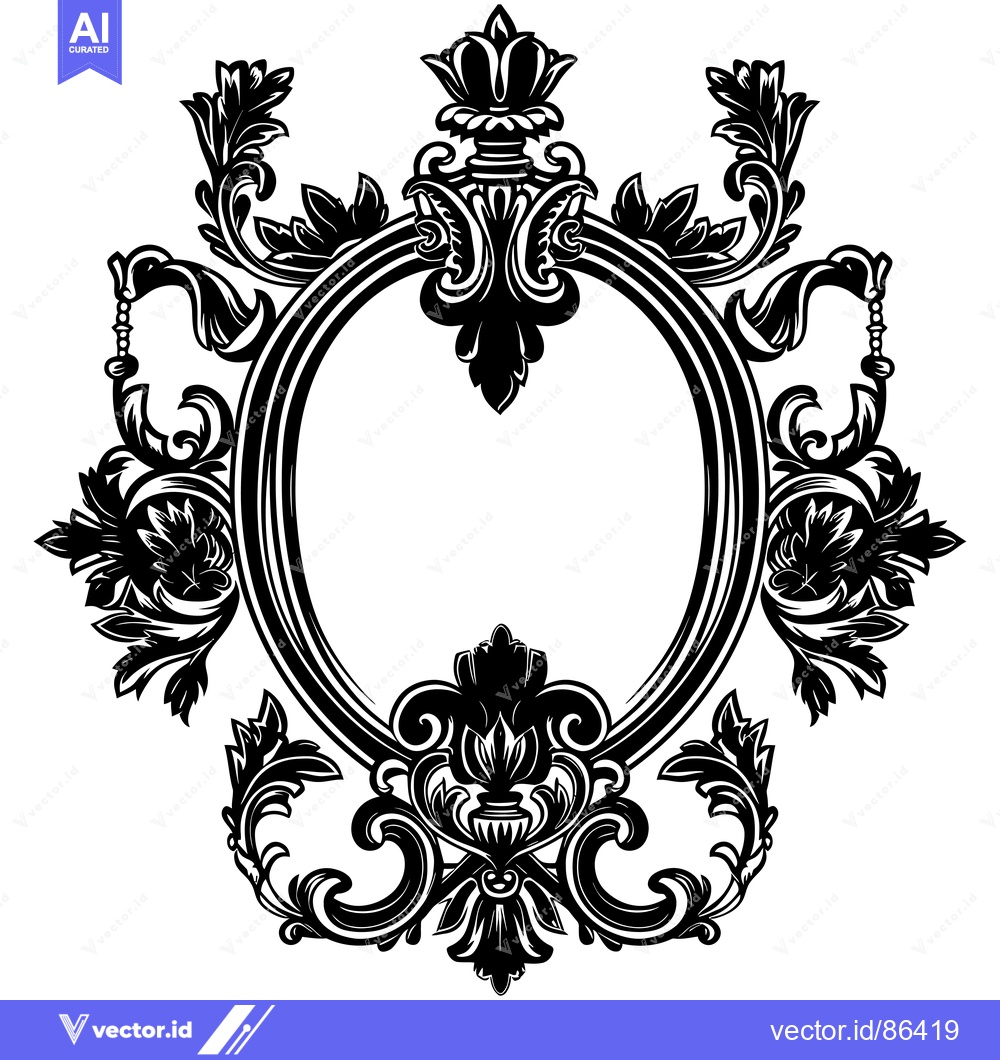 Premium Vector dari Ornate Black and White Floral Frame with a Blank Center
