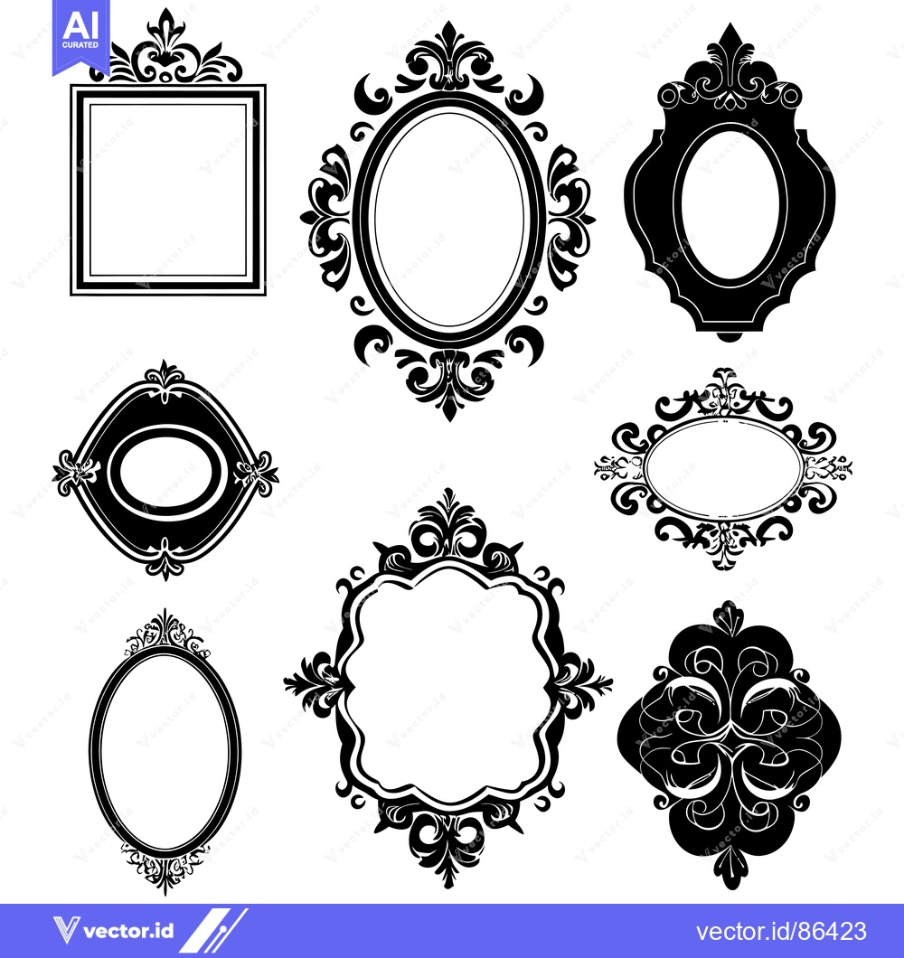 Premium Vector of Collection of Ornate Black and White Frames with Floral Designs
