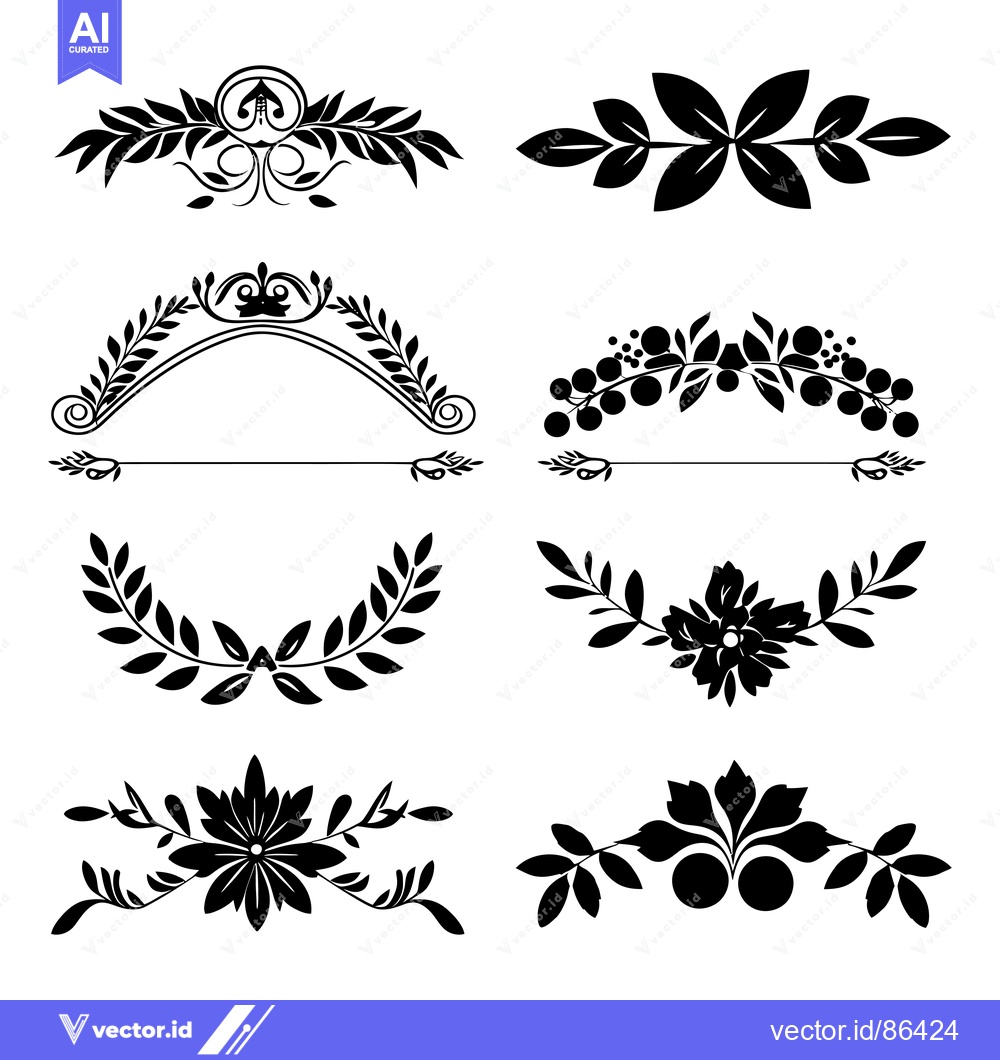 Premium Vector of A Set of Six Black and White Floral Design Elements