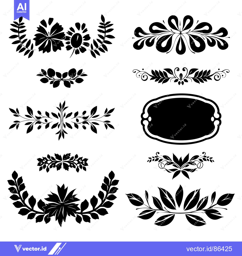 Premium Vector of Collection of Black Floral and Leaf Designs