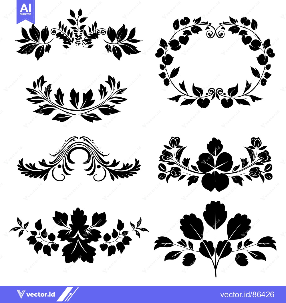 Premium Vector dari Six Black and White Floral Design Elements