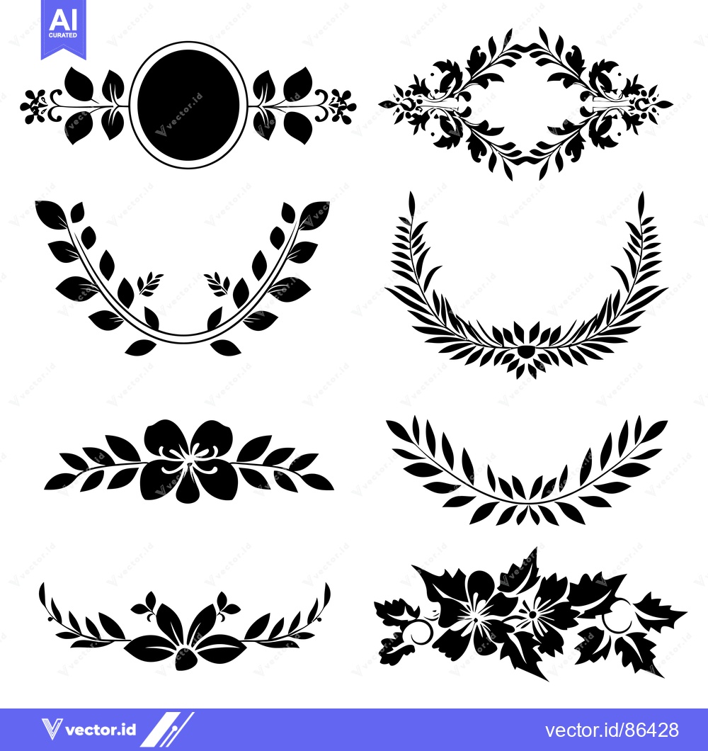 Premium Vector dari Set of Black and White Floral Decorative Elements