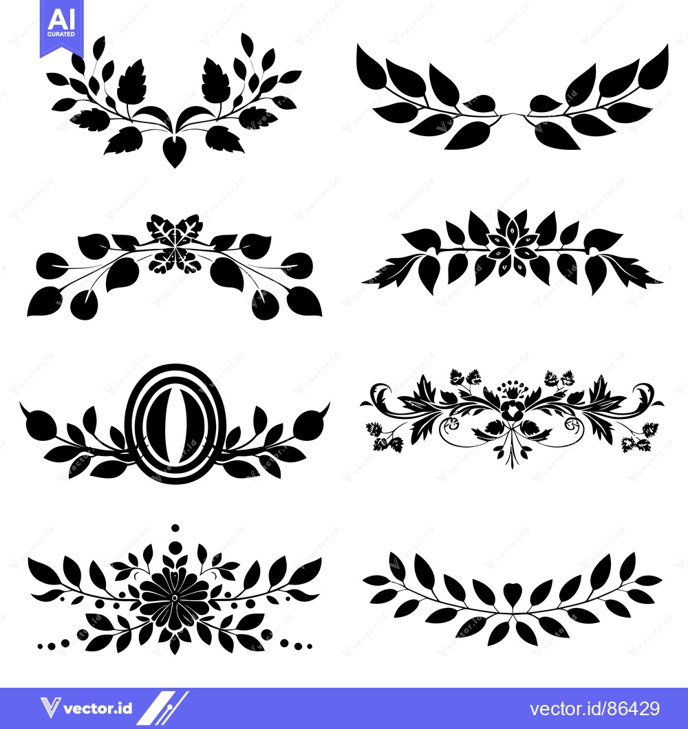 Premium Vector dari A Set of Six Ornamental Floral Silhouettes