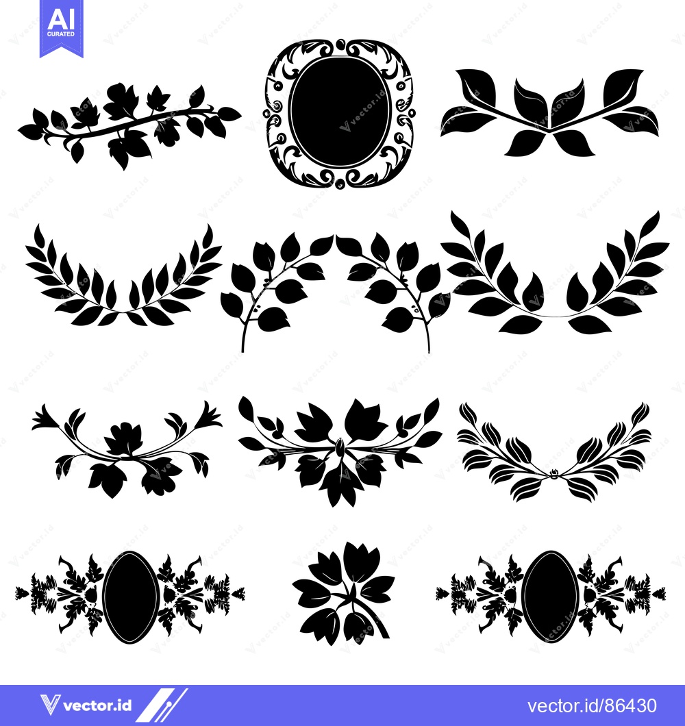 Premium Vector of A Collection of Ornamental Black Floral Silhouettes
