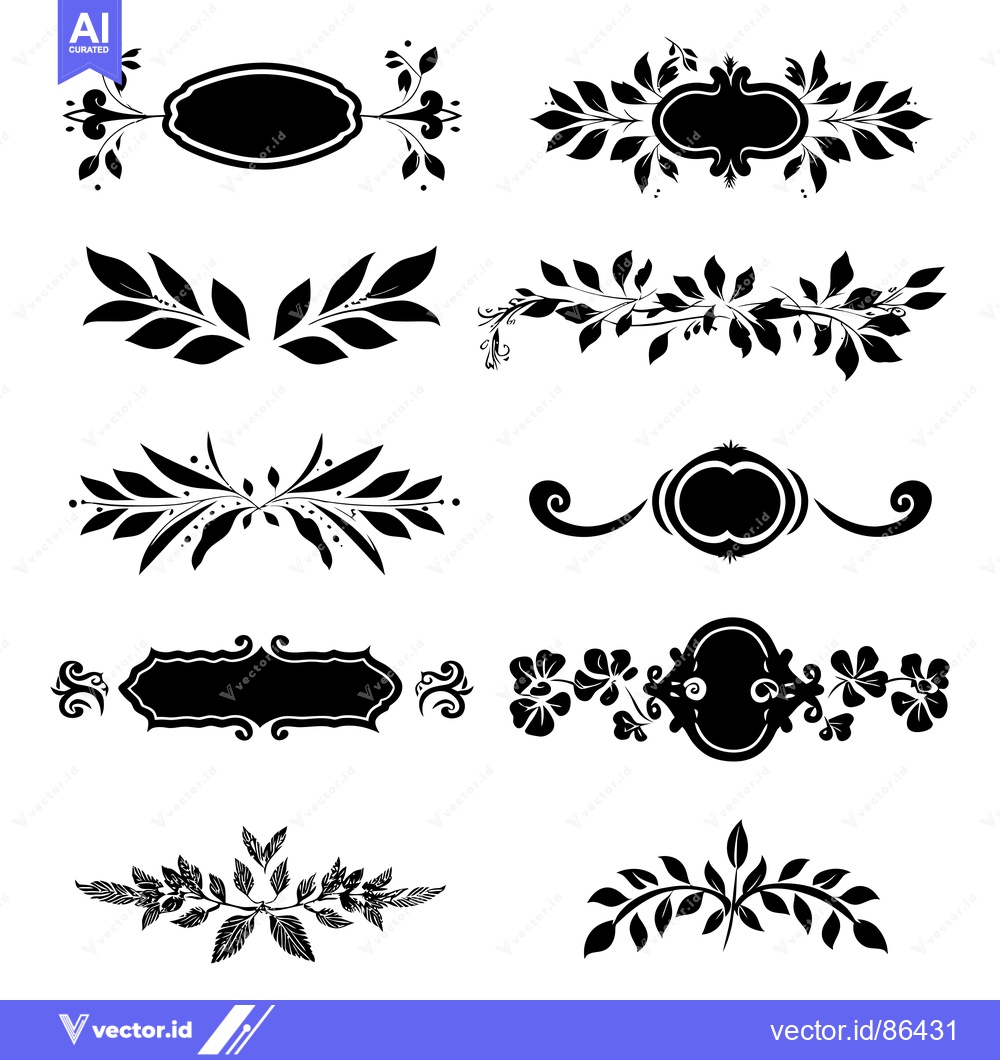 Premium Vector of Set of Black and White Floral Design Elements