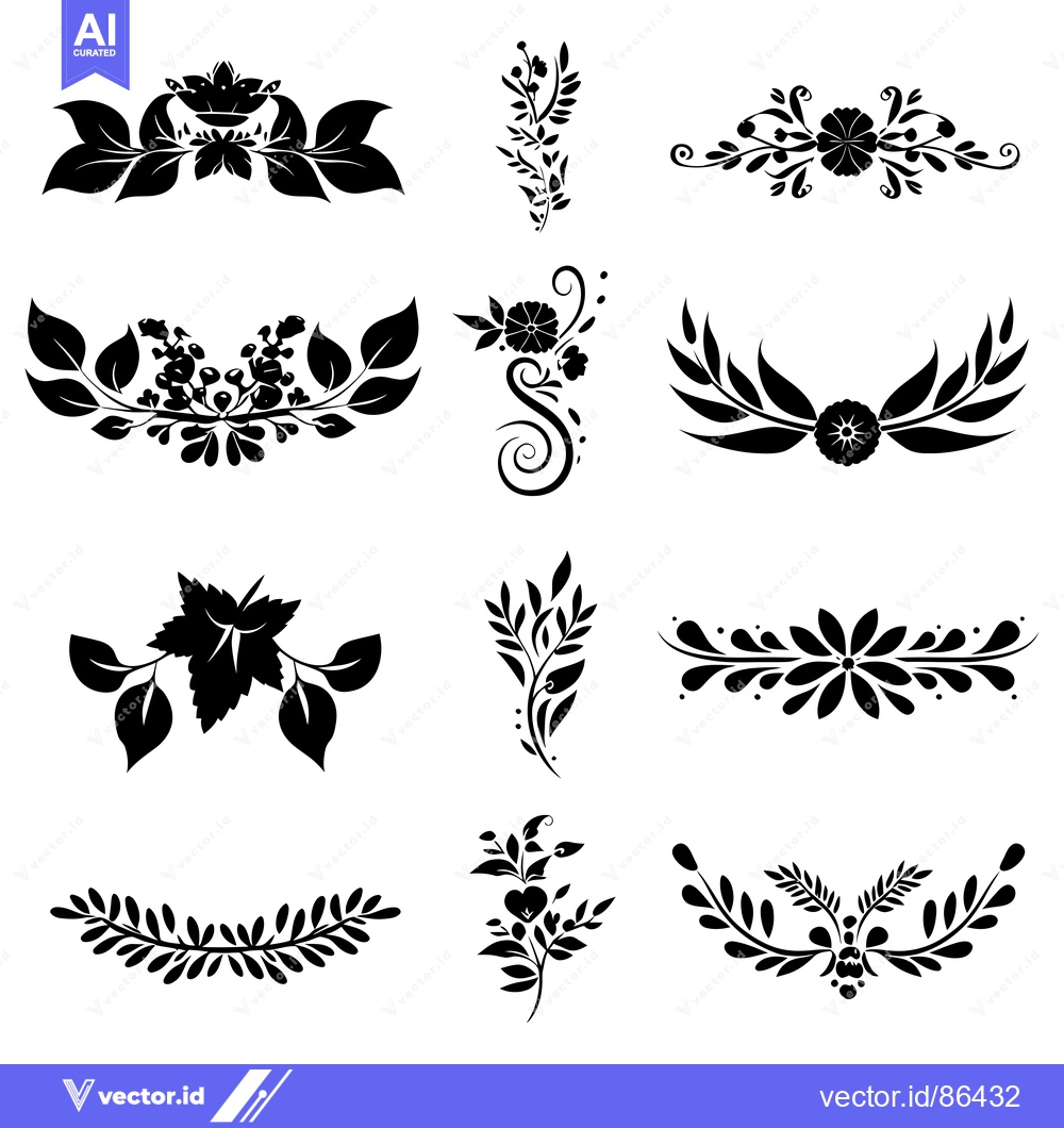 Premium Vector of A Collection of Black and White Floral Design Elements