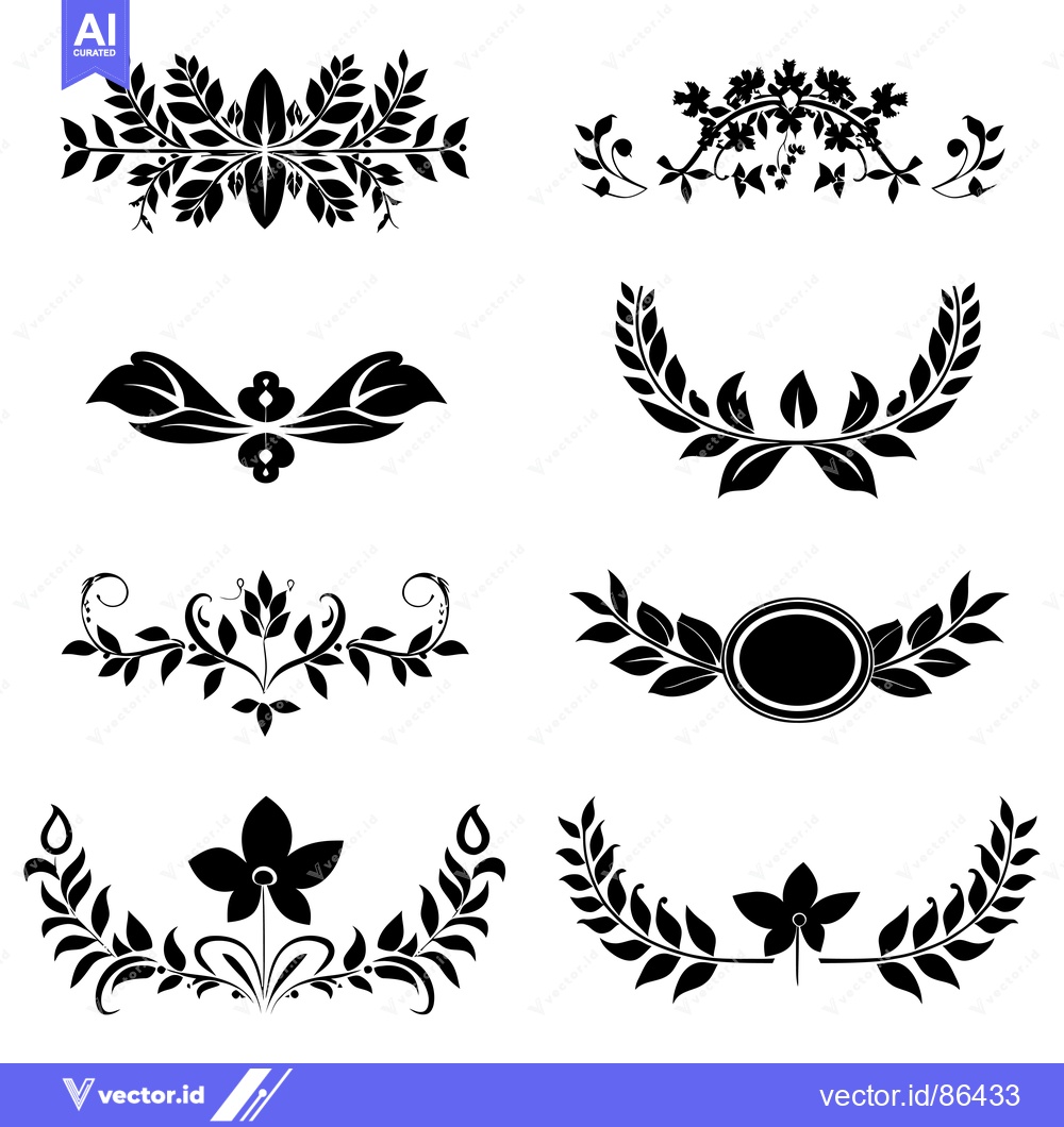 Premium Vector of Six Black and White Floral Designs with Leaves and Flowers