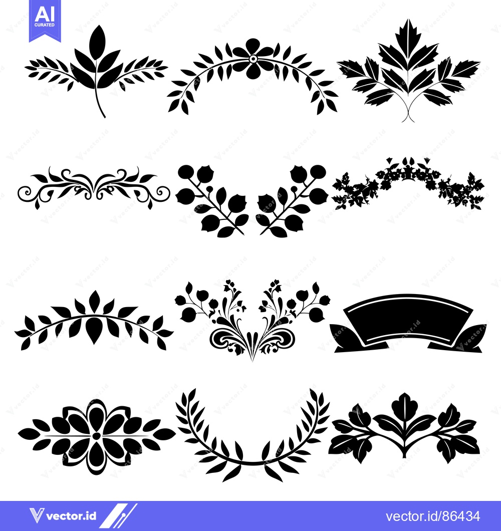 Premium Vector dari Set of 9 Black and White Floral Design Elements