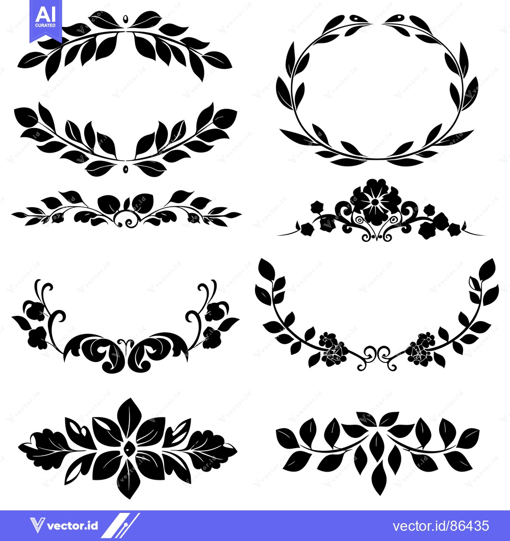 Premium Vector of A Collection of Eight Floral and Foliage Decorative Elements