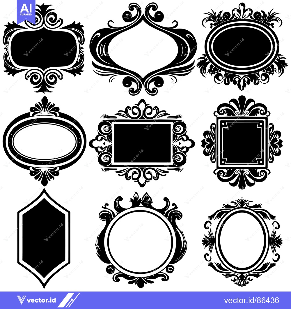 Premium Vector of Nine Ornate Black and White Frames with Floral Designs