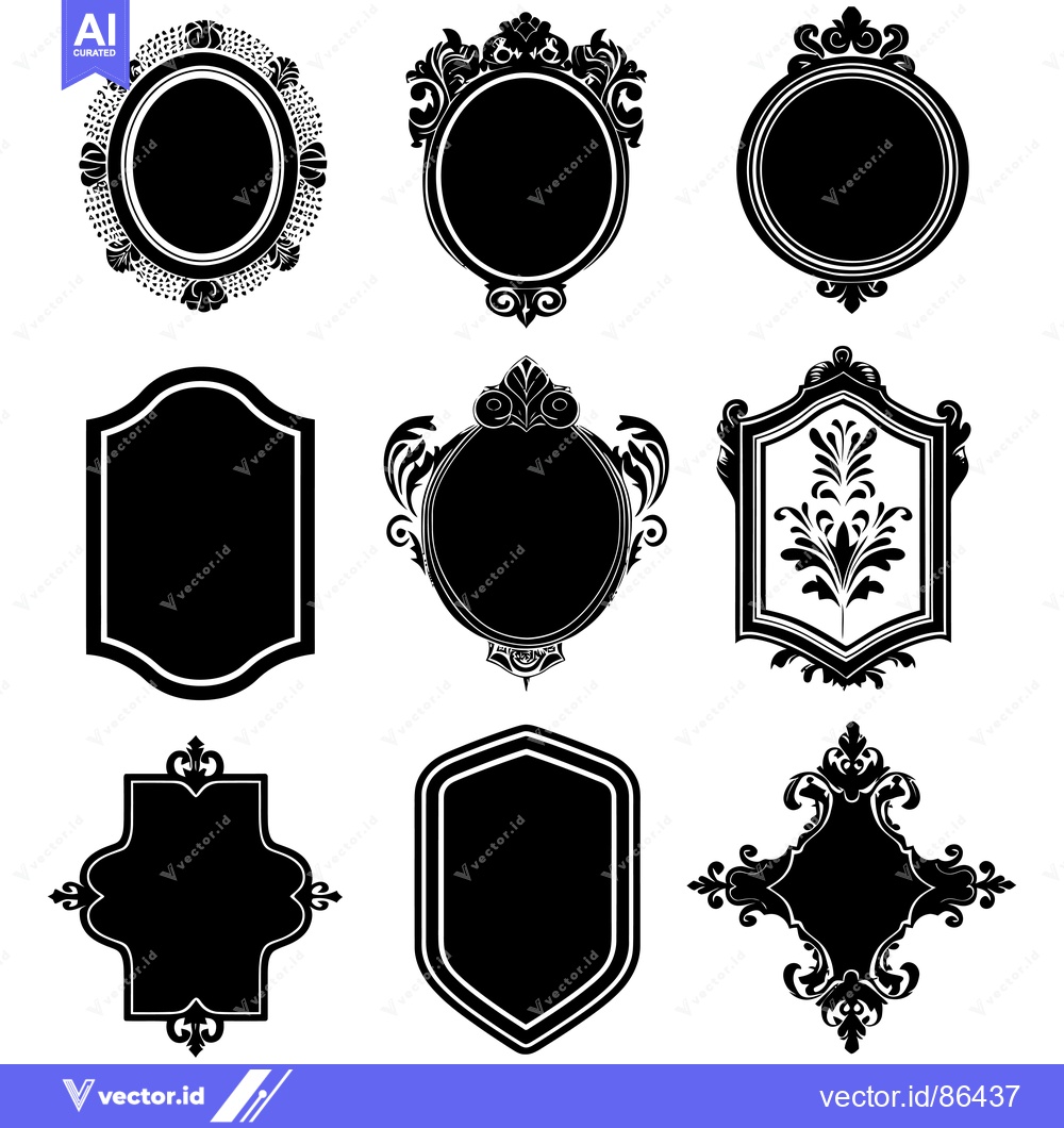 Premium Vector dari Nine Ornate Black and White Frames with Intricate Designs