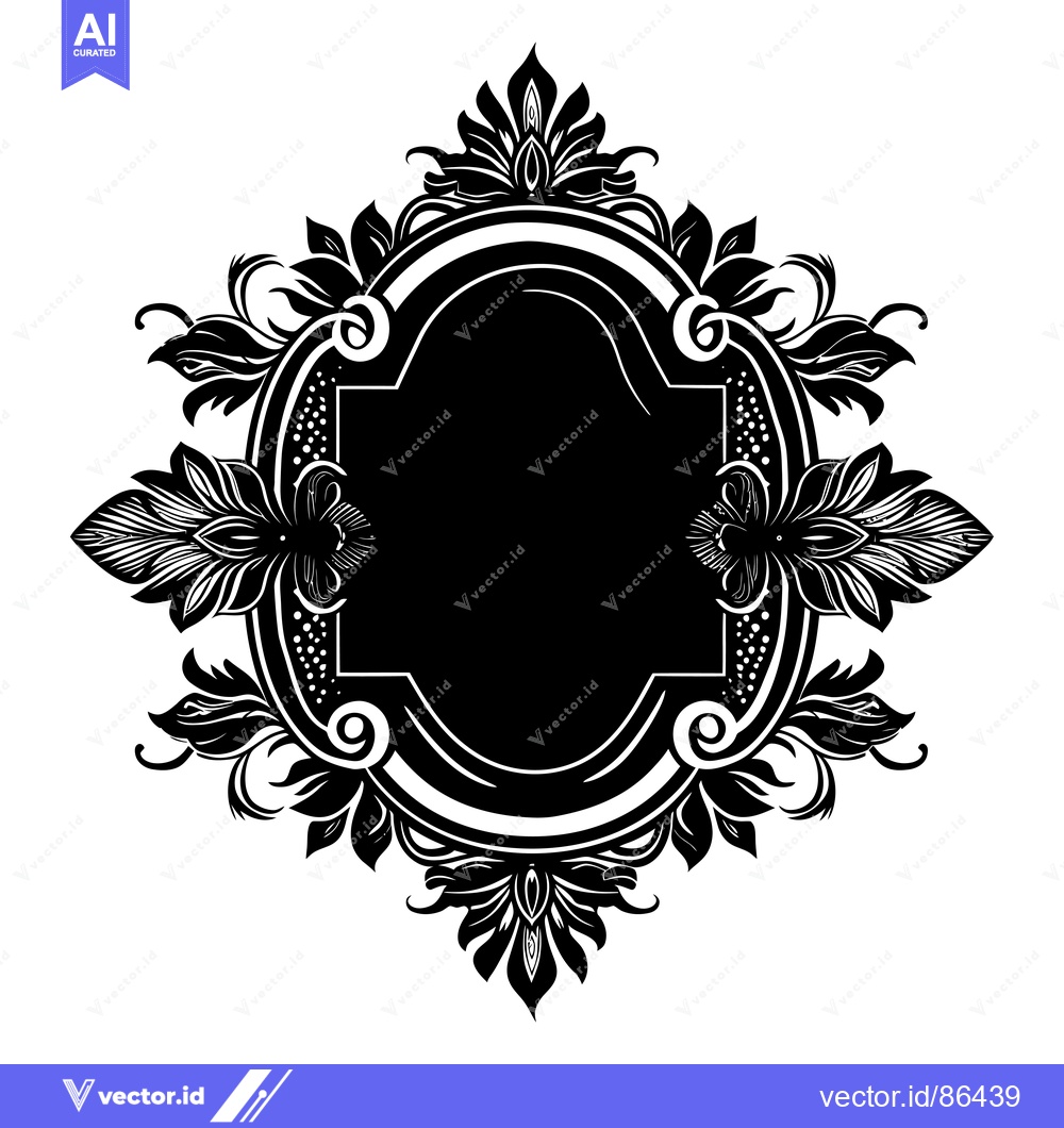 Premium Vector dari Ornate Black and White Floral Frame with Blank Center