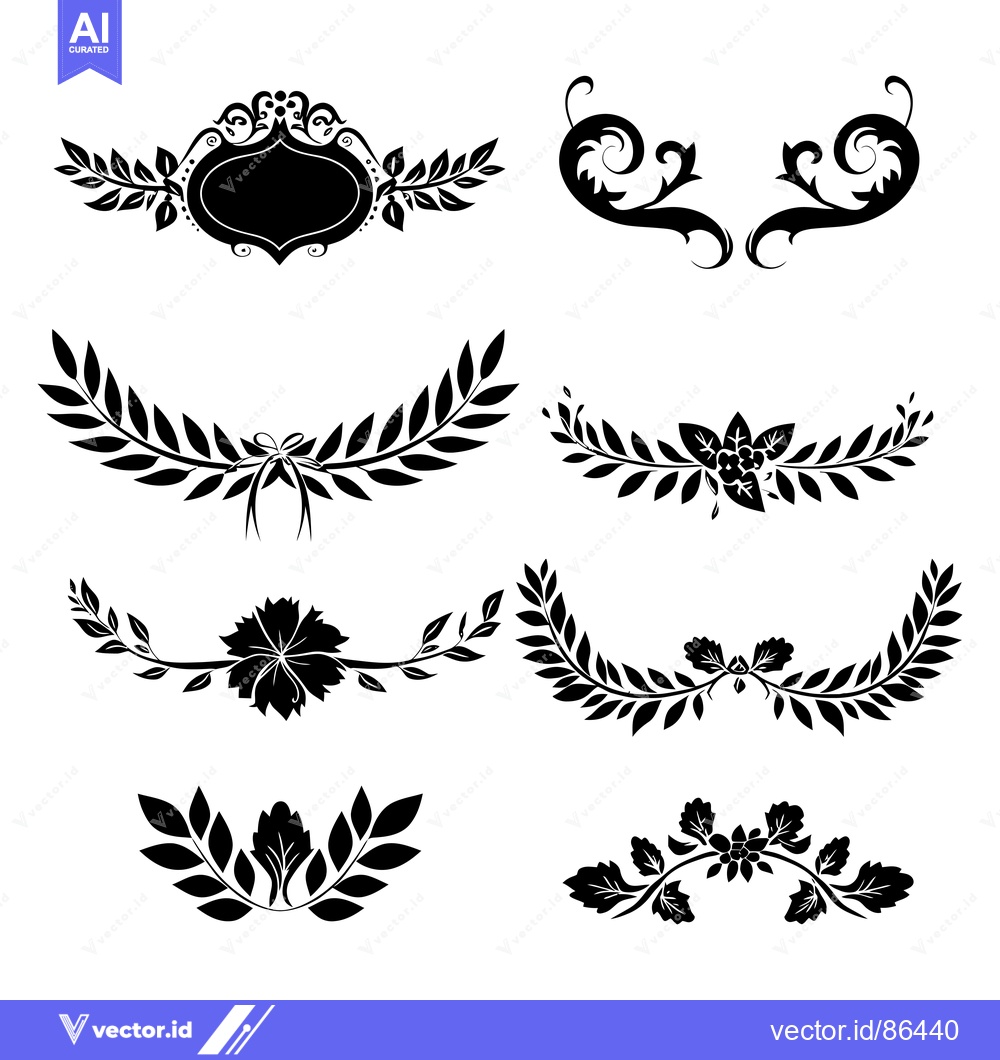 Premium Vector dari Set of Black and White Floral and Leaf Decorative Elements