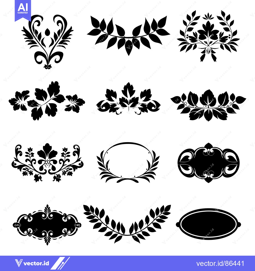 Premium Vector dari Collection of Black and White Floral and Leaf Design Elements