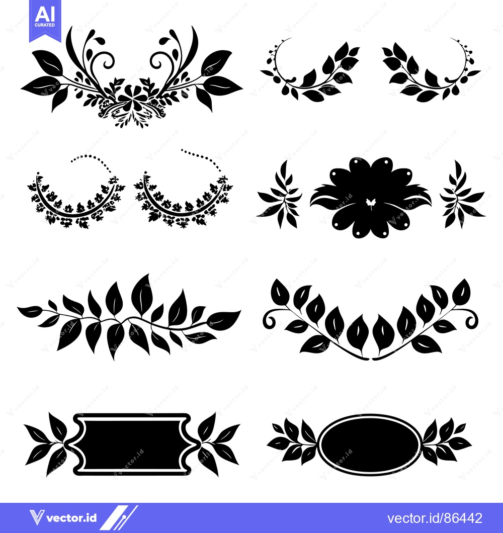 Premium Vector of Black and White Floral Design Elements with Leaves and Branches