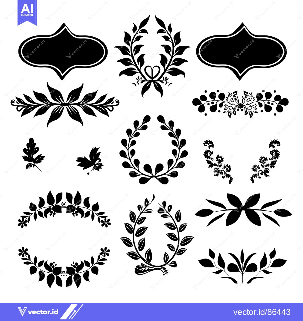 Premium Vector dari Set of Black and White Floral Decorative Elements