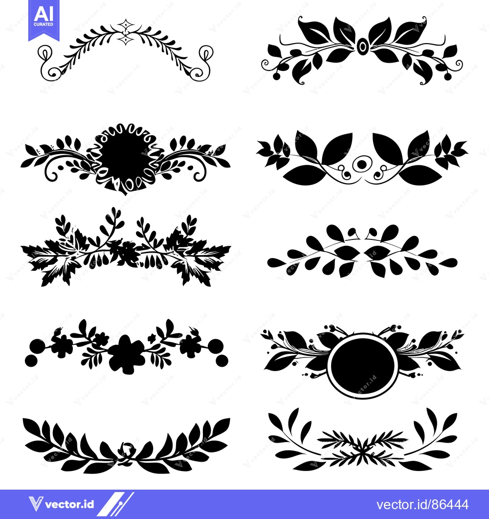Premium Vector of Set of Black and White Floral Design Elements