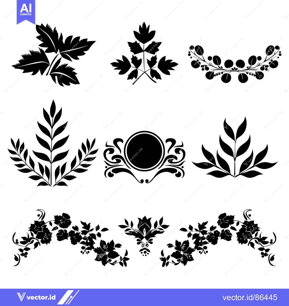 Premium Vector dari Set of Black Silhouettes of Floral and Leaf Designs