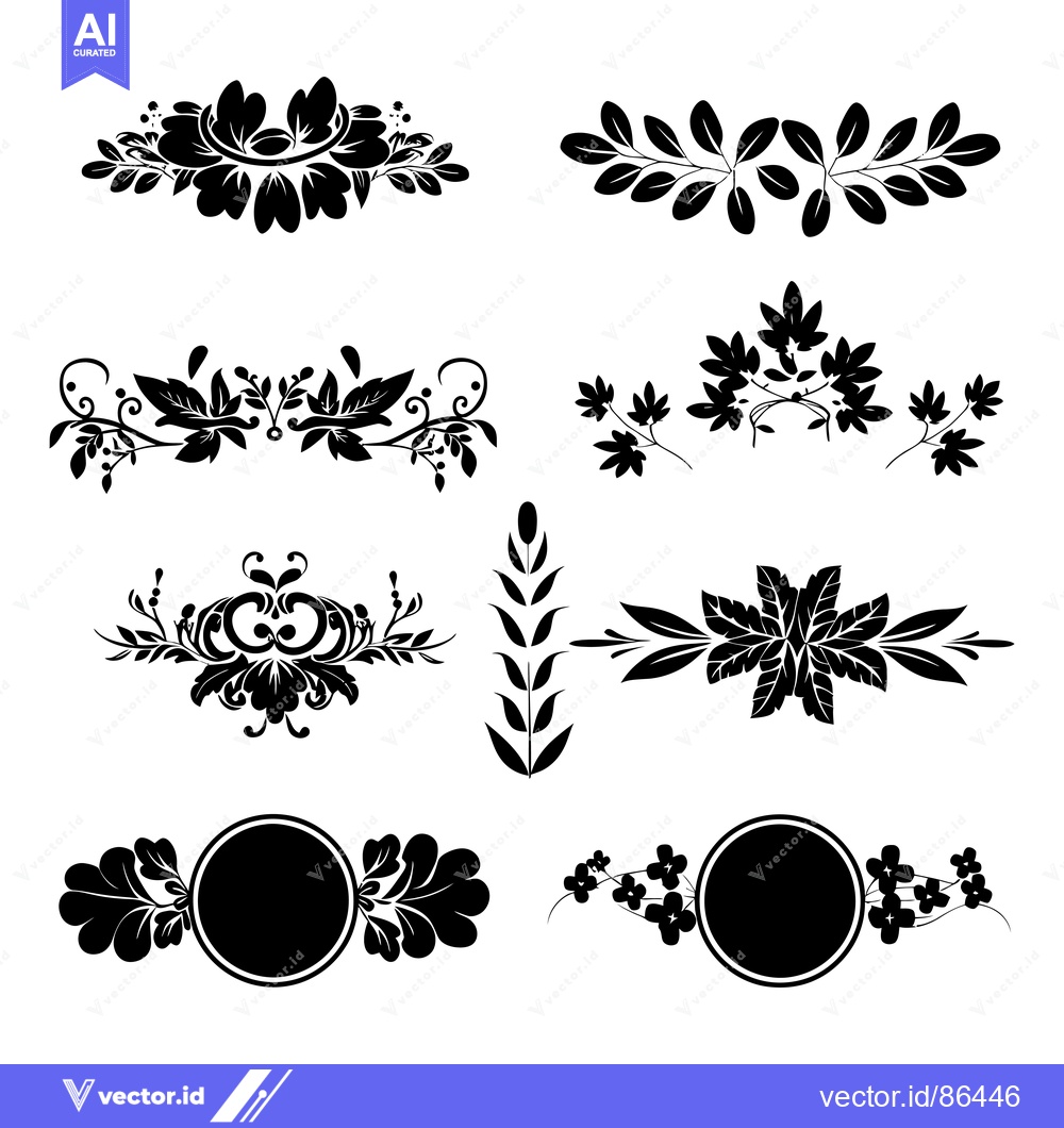 Premium Vector of Six Black and White Floral Design Elements