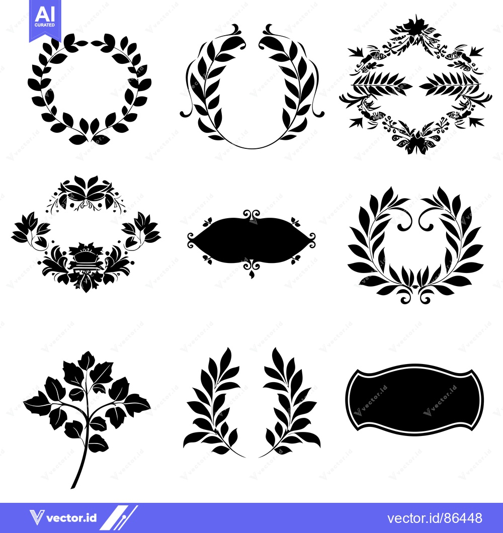 Premium Vector of Collection of Nine Black and White Floral Design Elements