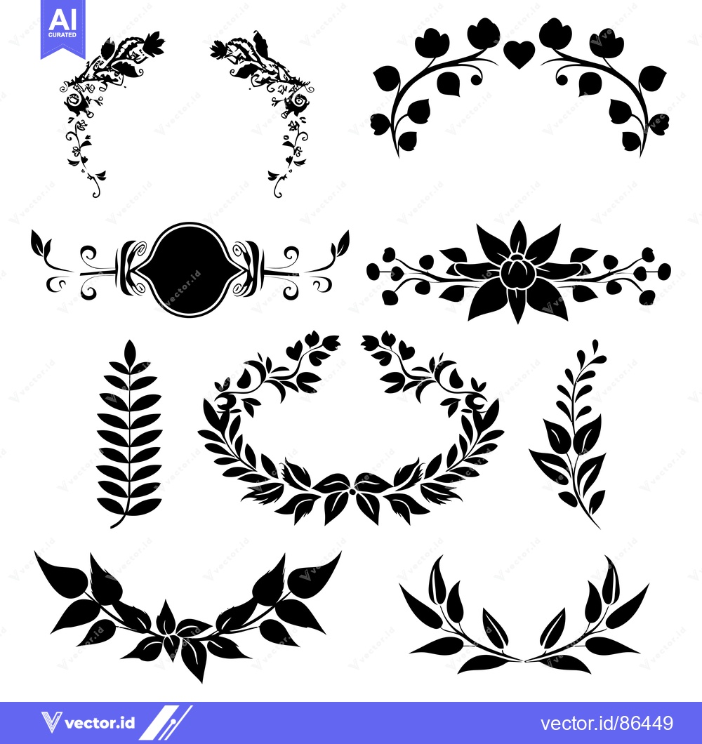 Premium Vector dari Collection of Black and White Floral Design Elements