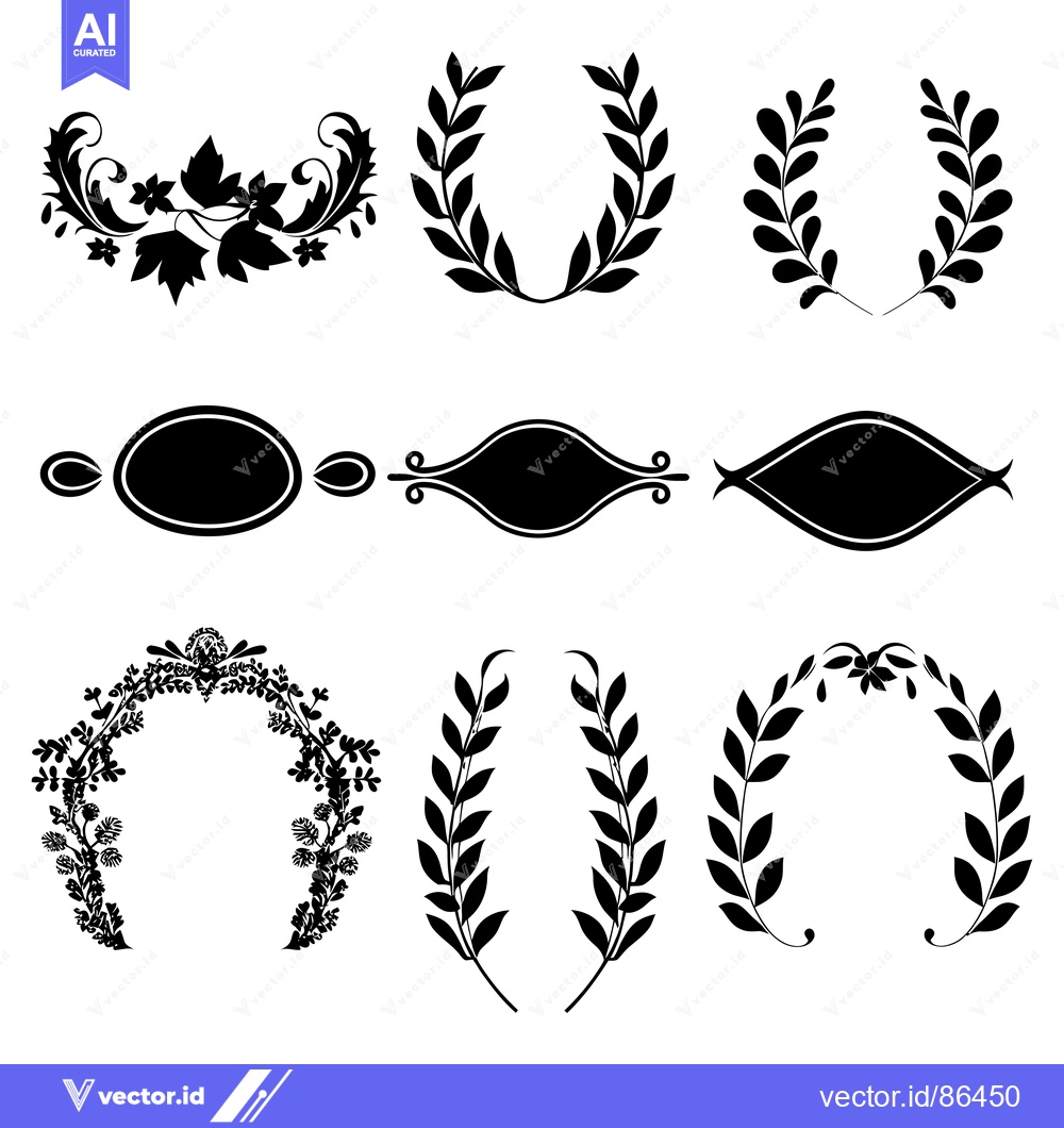 Premium Vector dari A Collection of Floral and Laurel Wreaths and Frames in Black Silhouet