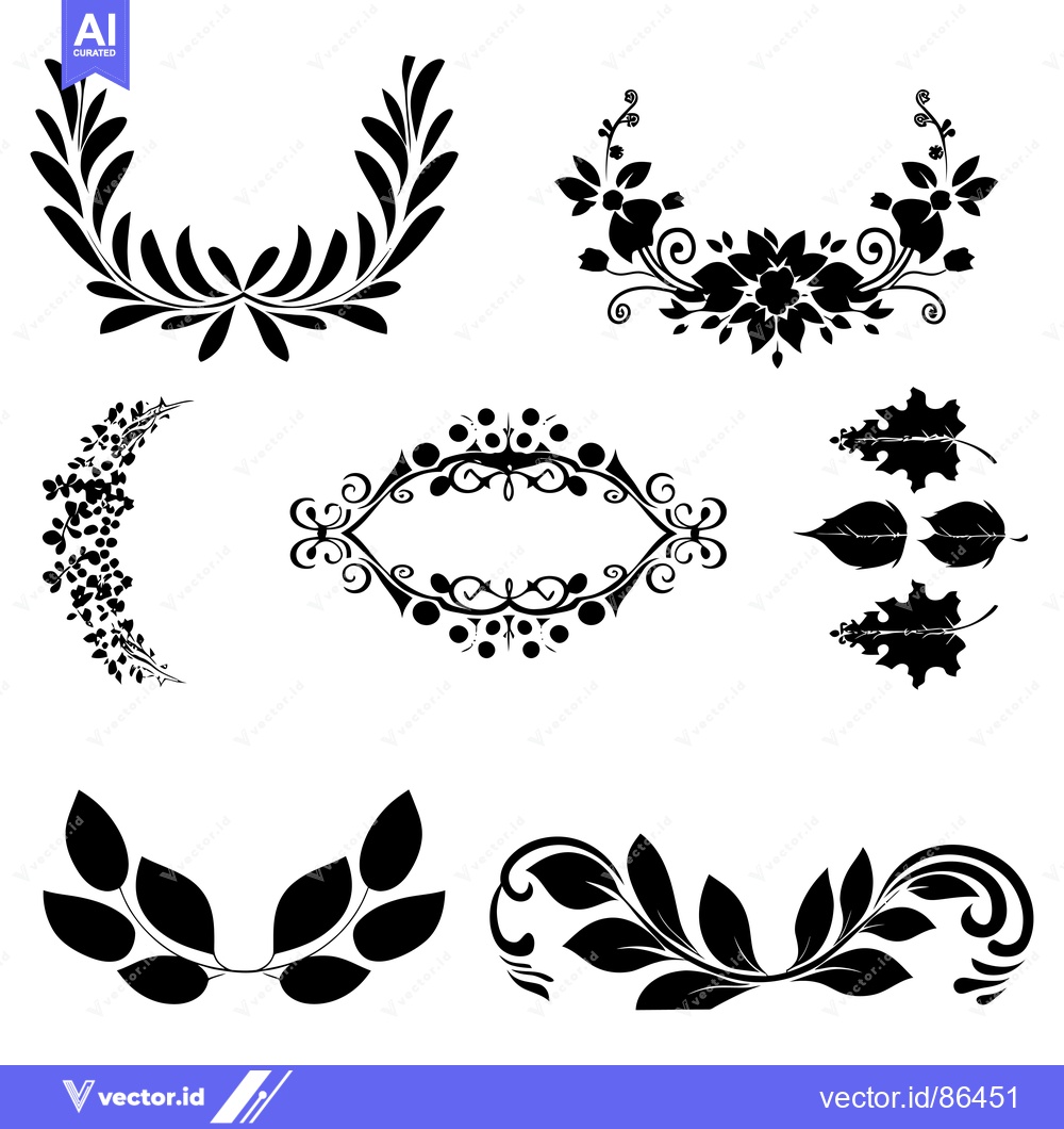 Premium Vector dari Collection of Black and White Floral and Leaf Designs