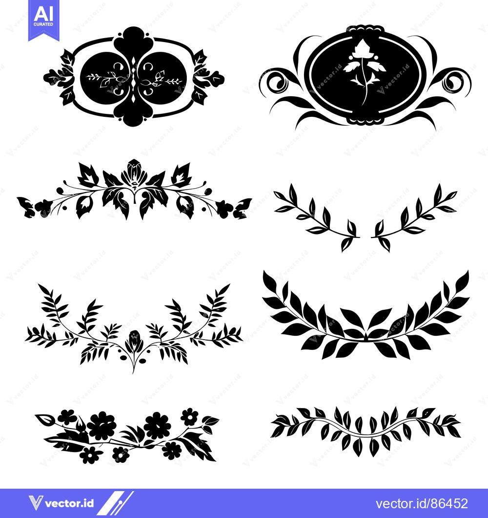 Premium Vector dari Set of Black and White Floral Design Elements