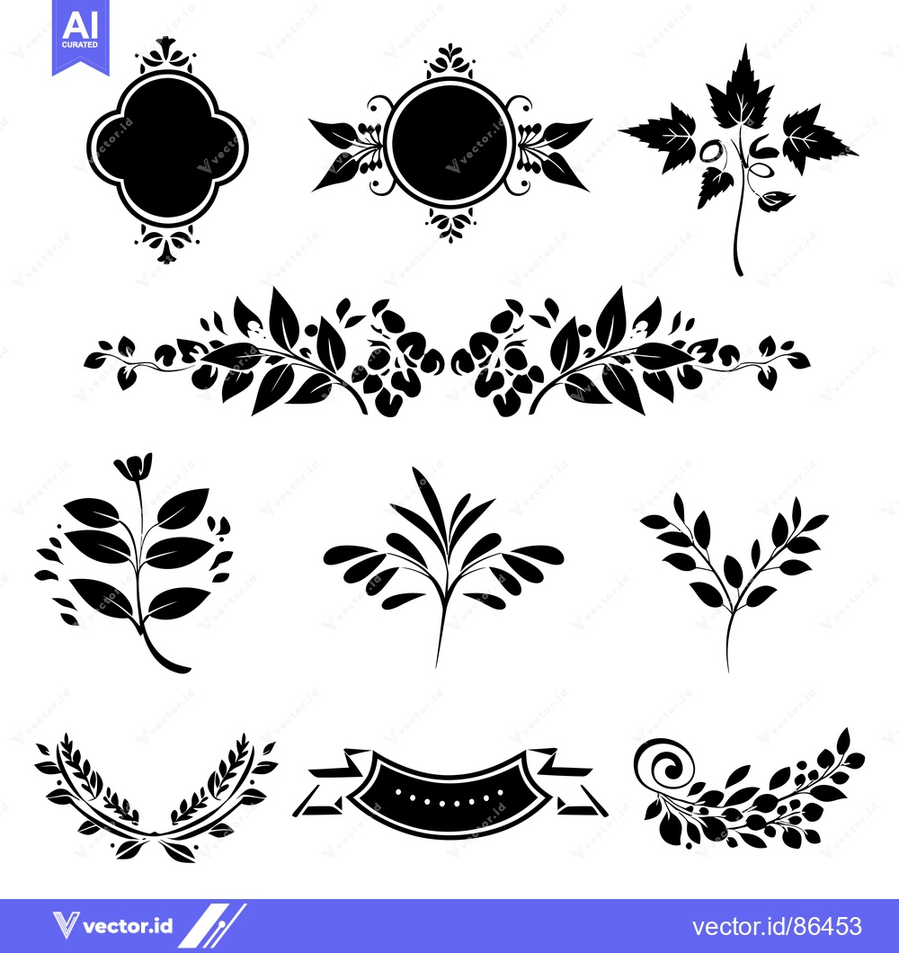 Premium Vector dari A Collection of Black and White Floral Ornaments and Frames