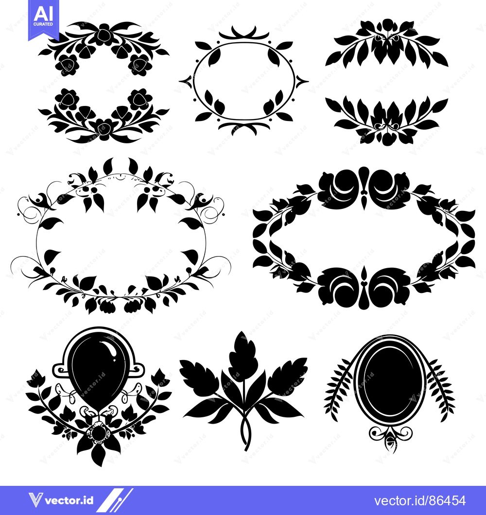 Premium Vector of Collection of Black and White Floral and Ornamental Frames