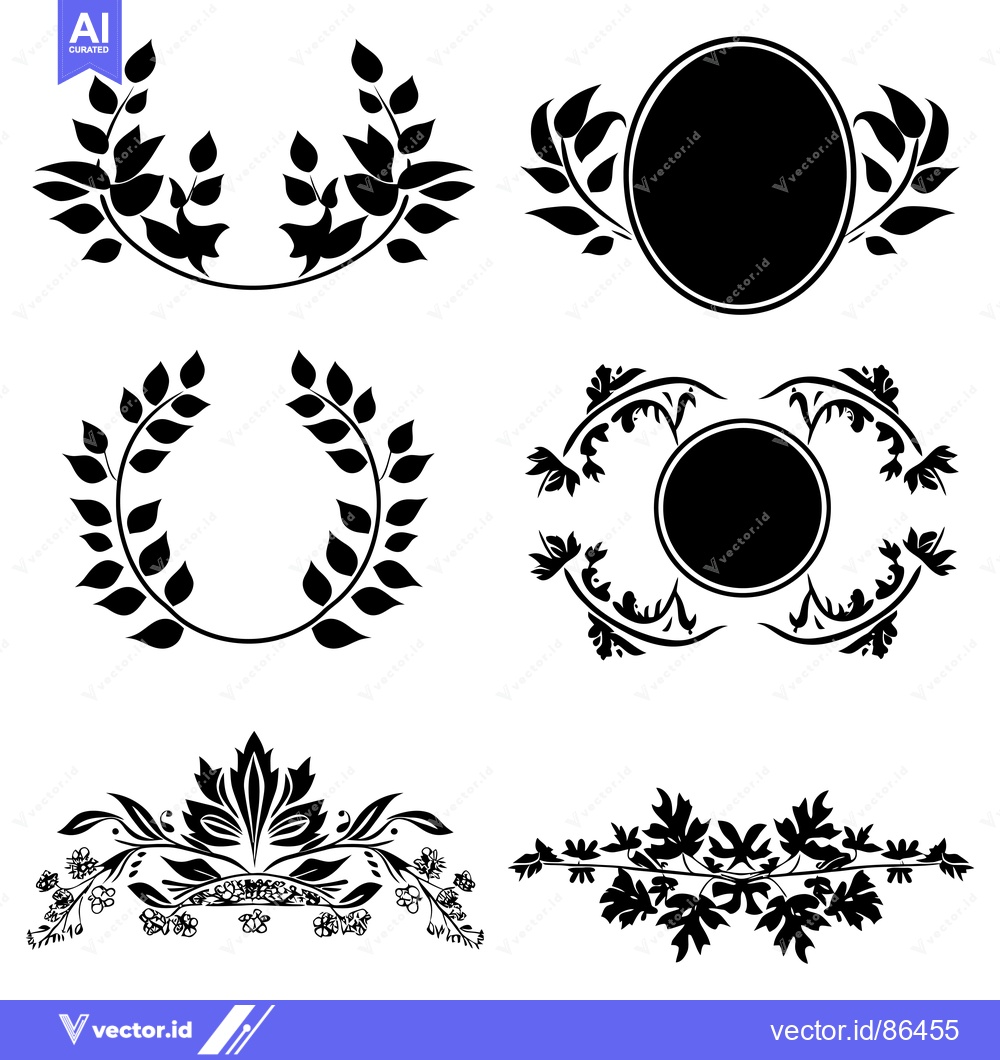 Premium Vector dari Black and White Floral Design Elements with Circular Frames