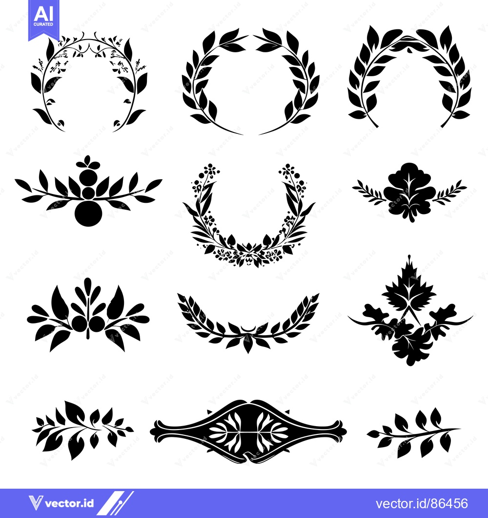 Premium Vector dari Set of Black Silhouette Floral Wreaths, Frames, and Dividers