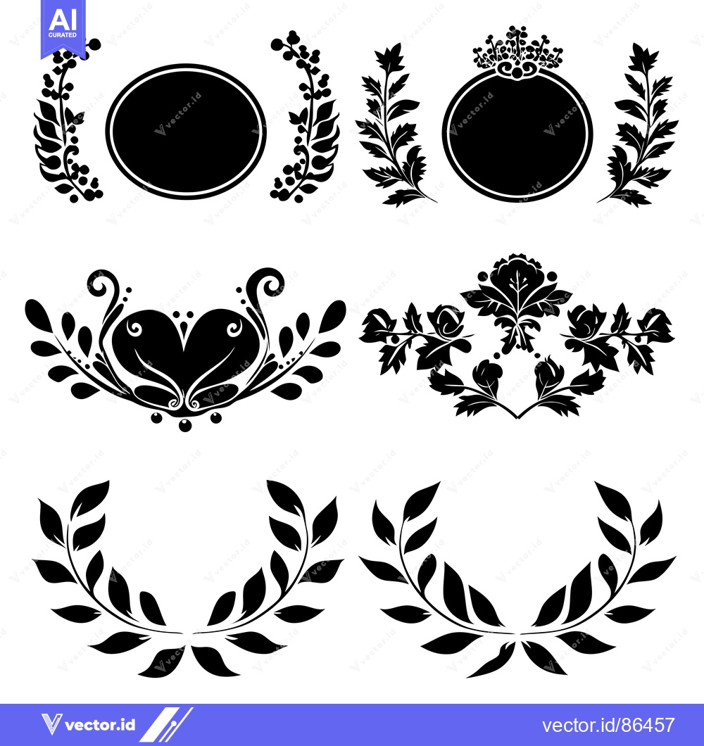 Premium Vector dari Black and White Floral Design Elements with Circular Frames