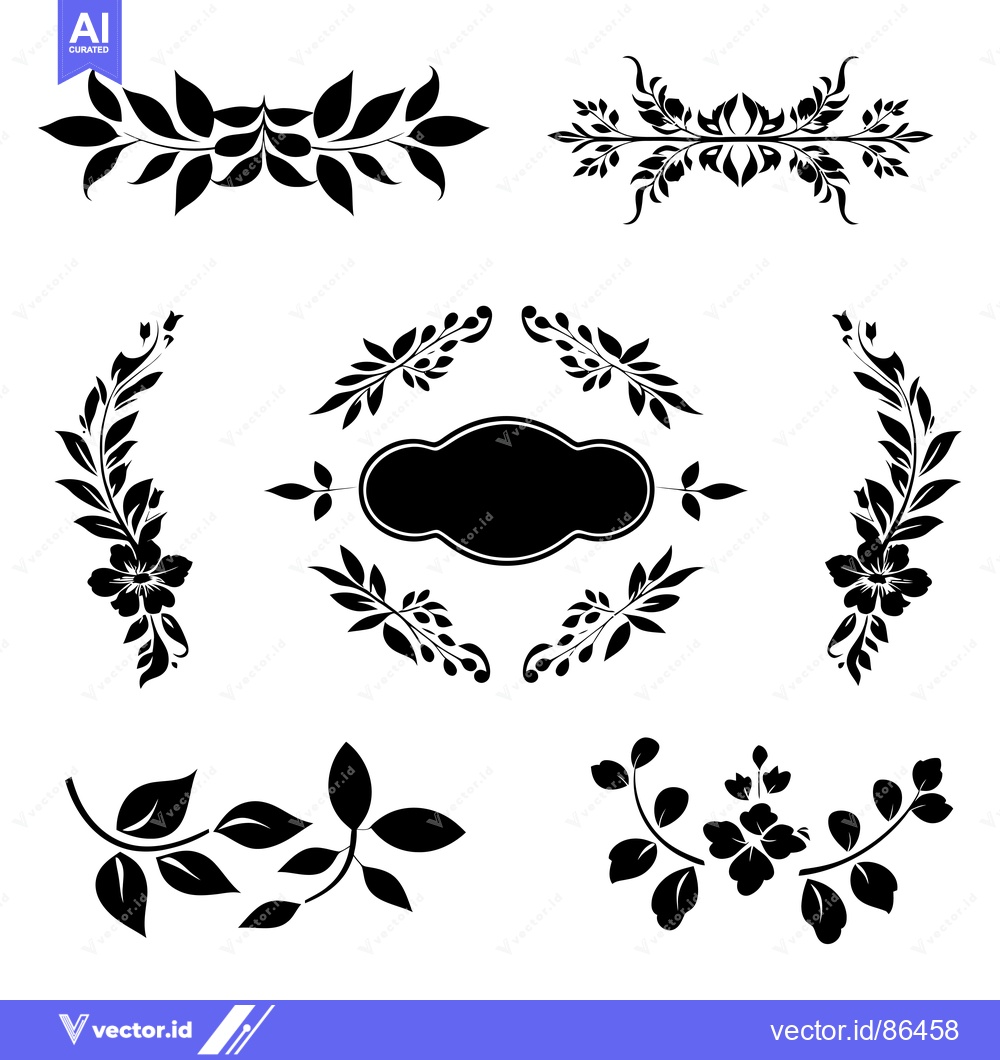 Premium Vector dari Set of six black and white floral designs with leaves and flowers