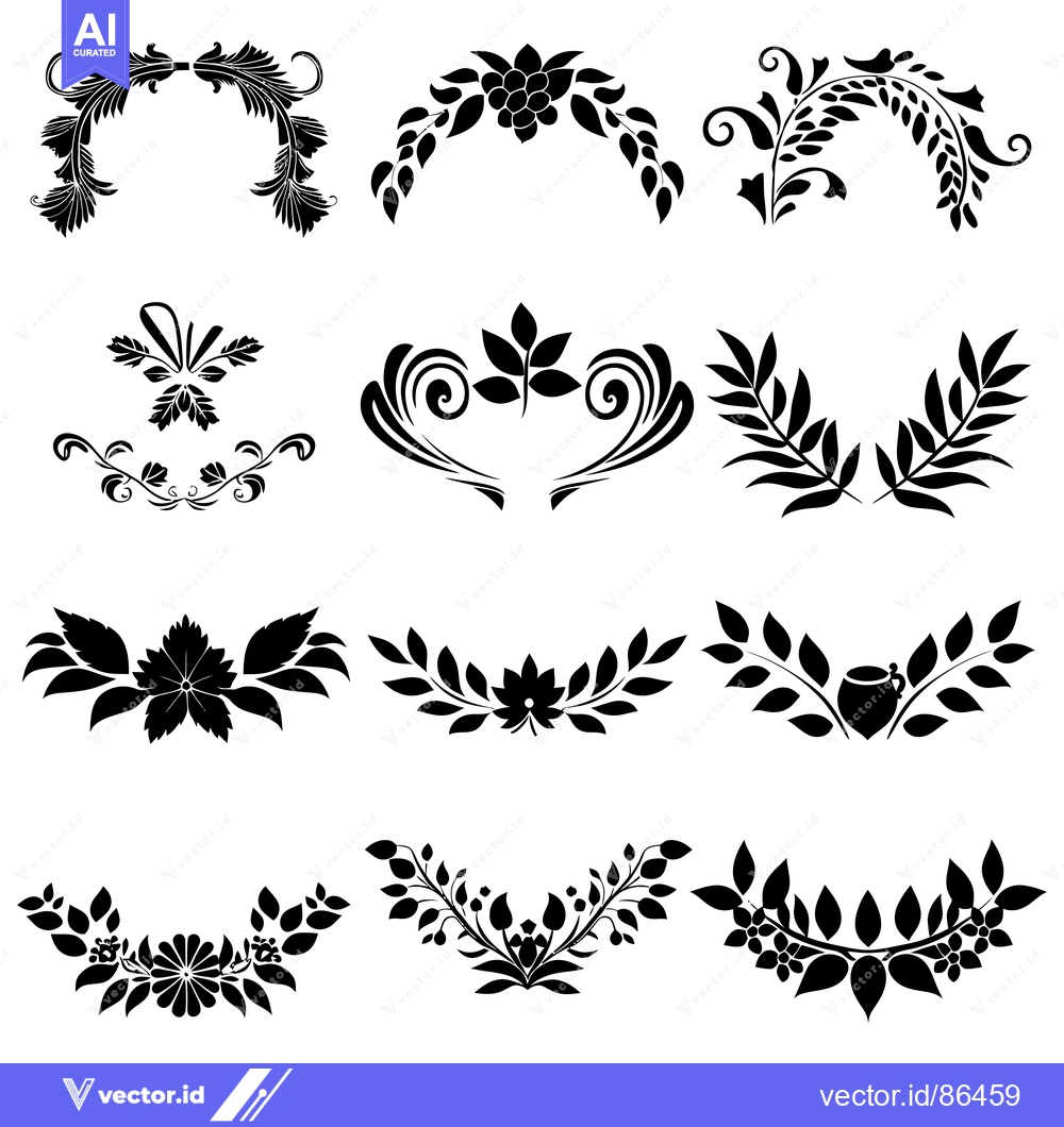 Premium Vector of Set of Nine Black and White Floral Designs for Decoration