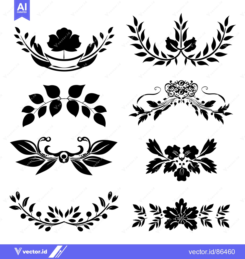 Premium Vector dari Collection of Six Black and White Floral Design Elements