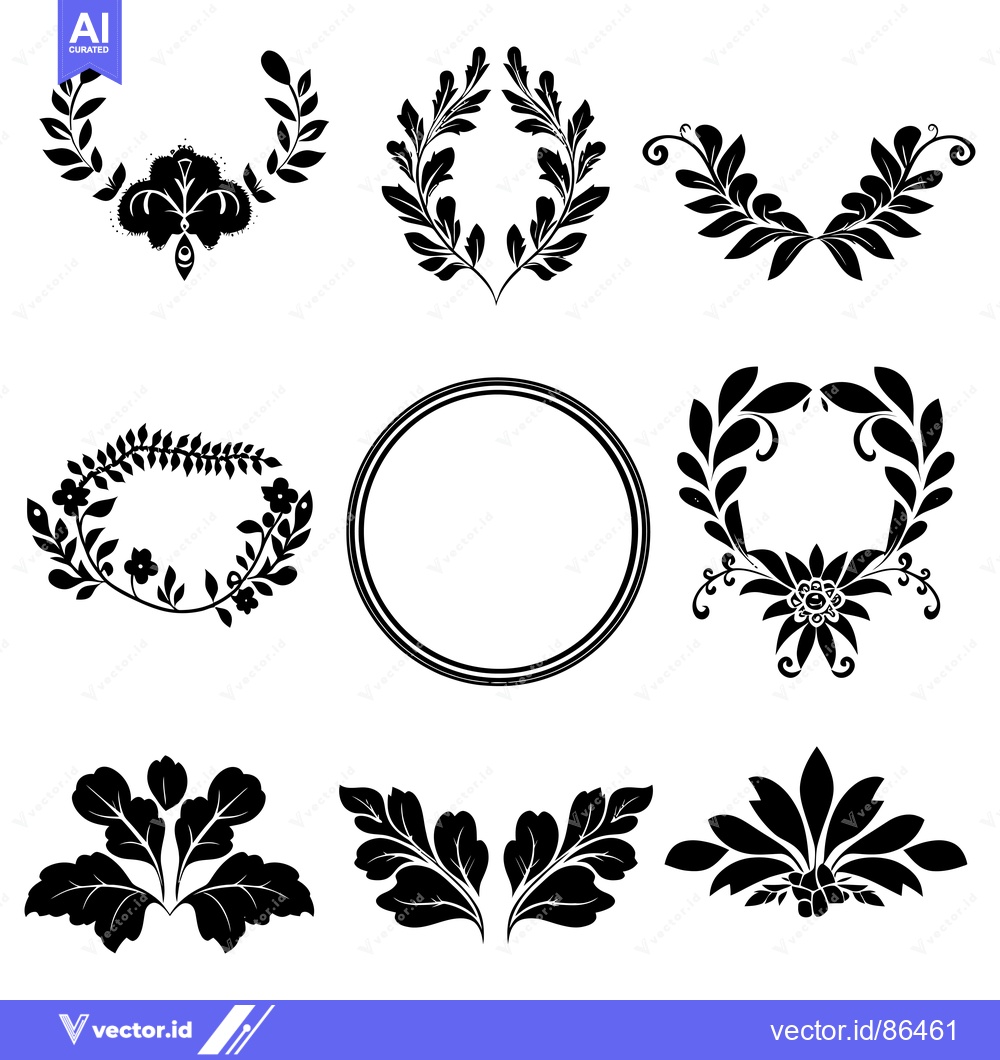 Premium Vector of Set of nine stylized black and white floral illustrations