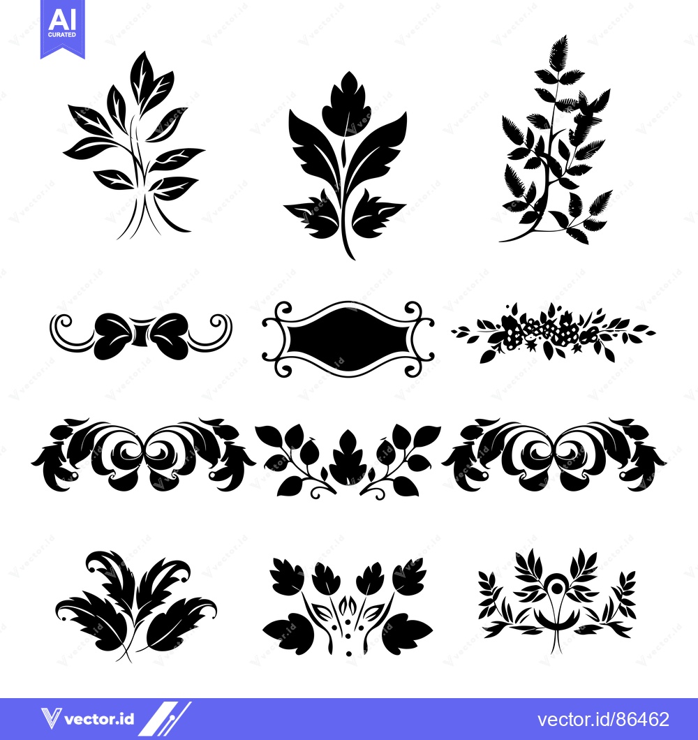 Premium Vector of Collection of Black and White Floral Designs